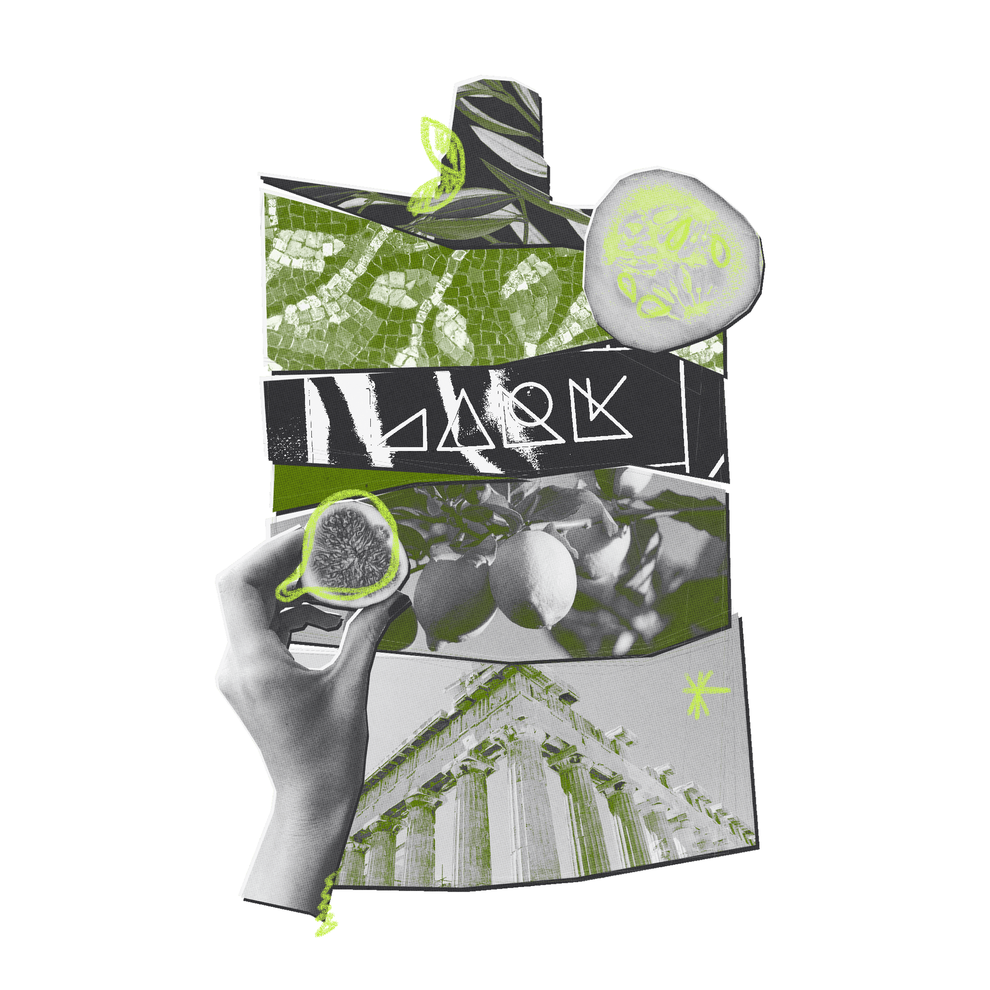 Product packaging with green and white design elements on a white background