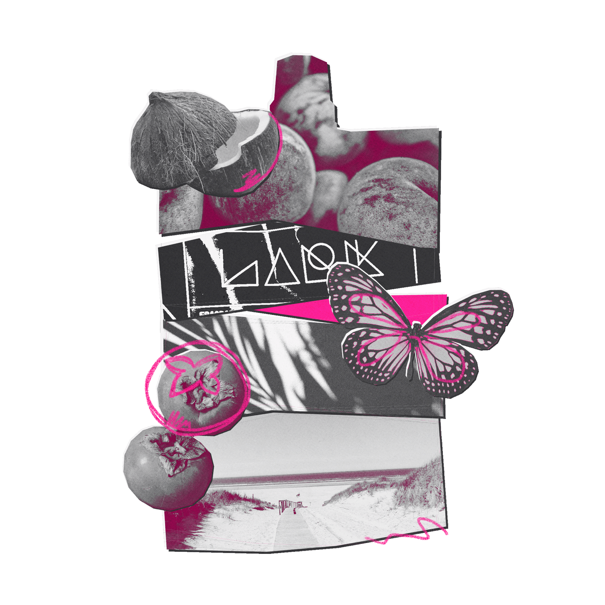 Product packaging with butterfly design and text on a white background