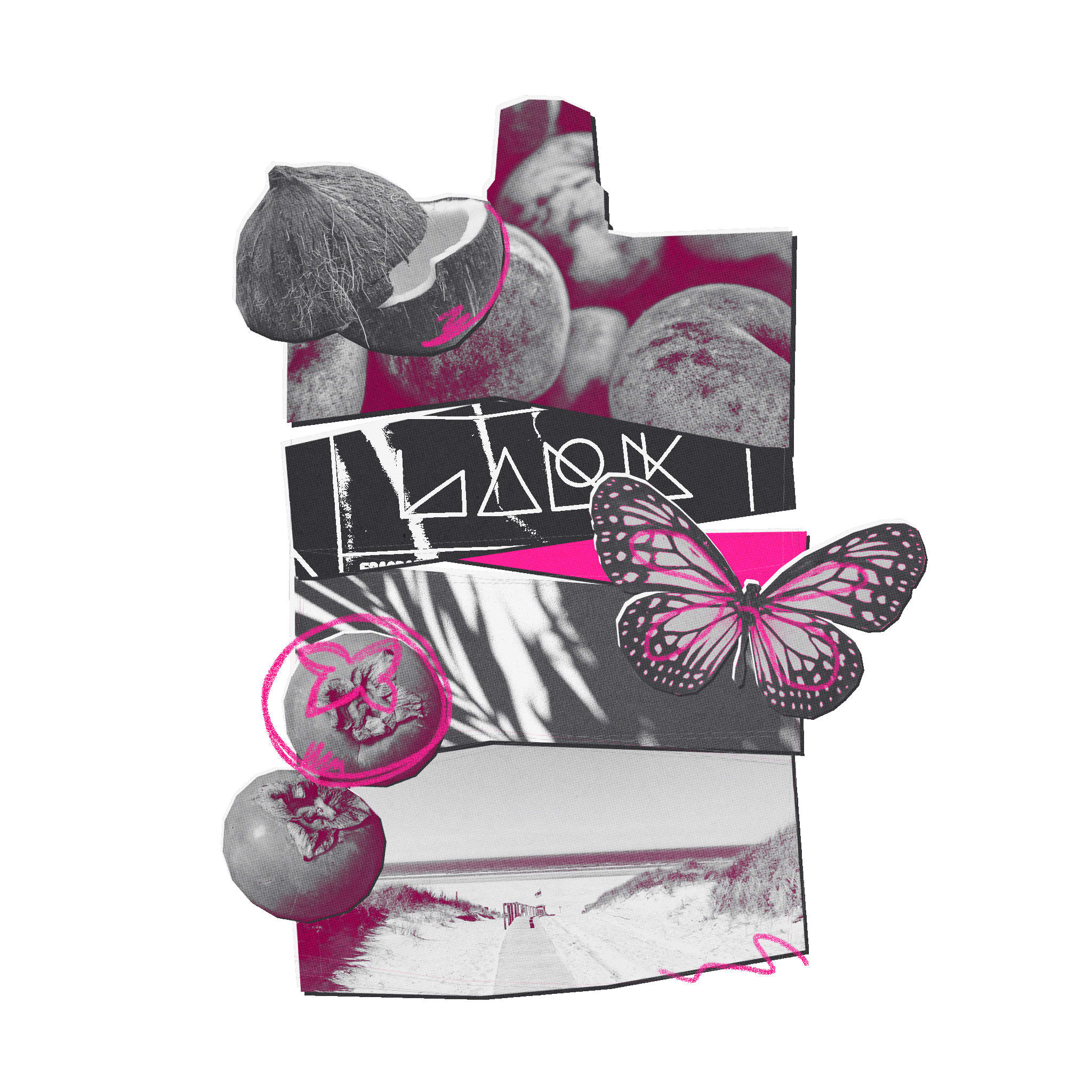 Product packaging with butterfly design and text on a white background